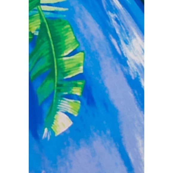 SOLD OUT Blue Green Tropical Palm Leaf Off Shoulder Romper Casual Summer - Picture 7 of 7